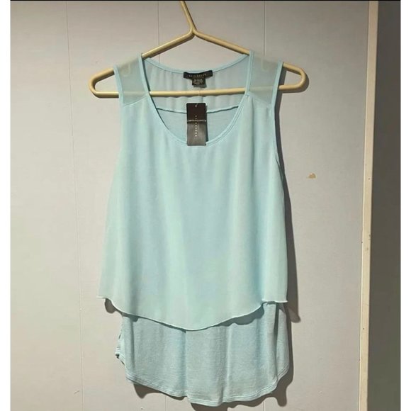 Light Blue Sleeveless Top with Sheer Overlay - Picture 1 of 4